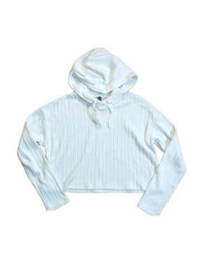 Francesca's White Cable Knit Crop Hoodie Small